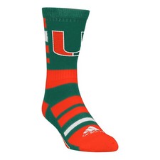 Miami Hurricanes Adidas NCAA Men's Green Orange Crew Socks