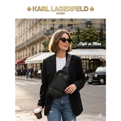 NWT Karl Lagerfeld Paris K/Ikonik Black Embossed Sling Backpack