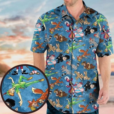 Disney Peter Pan Cartoon Characters Neverland Aloha Summer Hawaiian Shirt