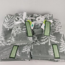 Set of 8 Balsam Fir 2 Bath 2 Hand Towels 4 Washcloths Evergreen Trees Forest