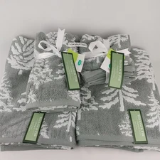 Set of 8 Balsam & Fir 2 Bath 2 Hand Towels 4 Washcloths Evergreen Trees Forest