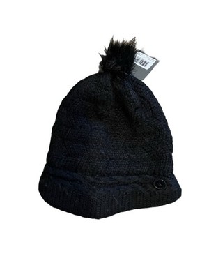Pistil Women's Beanie Hat One Size Black Emerson Brimmed Double layer knit MP$32