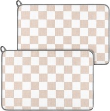 16x24in Microfiber Dish Mat Beige Checkered Absorbent Fast Dry for Counter