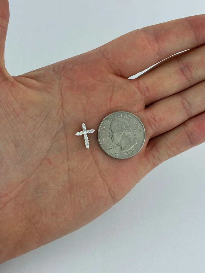 F/VS 14K White Gold Round Lab Grown Diamond Religious Small Dainty Cross Pendant - Image 3 of 3