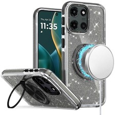 For Moto G Stylus 2026/2025 Case Magnetic Circle Stand Glitter  Tempered Glass