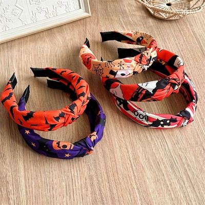 Halloween Middle Knotted Headband Spooky Ghost Bat Print Festival Hair Hoop