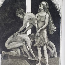 Framed Aquatint Polish Artist Justyna Kopecka Dark Chiaroscuro Ink Triangle '99