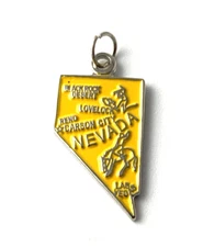 Nevada State Charm Enamel | Silver Plate | Yellow | 3/4" | New Old Stock