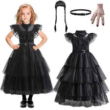 Kids Girls Wednesday The Addams Family Costume Halloween Dress Birthday Party CZ