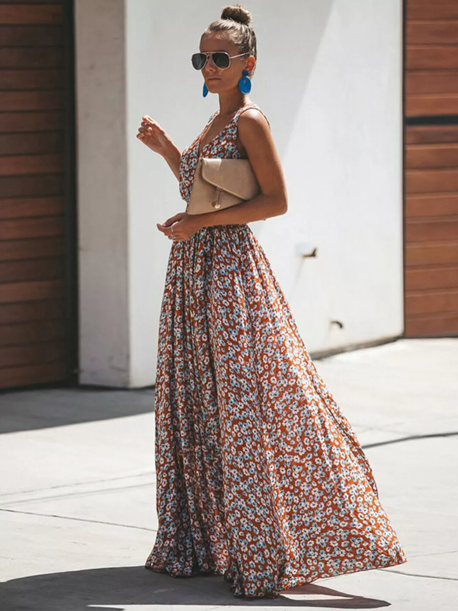 spyd shuffle dør Women Summer Dress Floral Dresses Bohemian Beach Long Dress Women's Clothing  | eBay