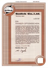 Sodick Co.,Ltd. Inhaber - Optionsshein (Nr.02129)