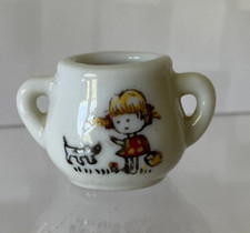 Vintage MID CENTURY Miniature 1" Handled Playset Teacup  Girl  Puppy Dog JAPAN