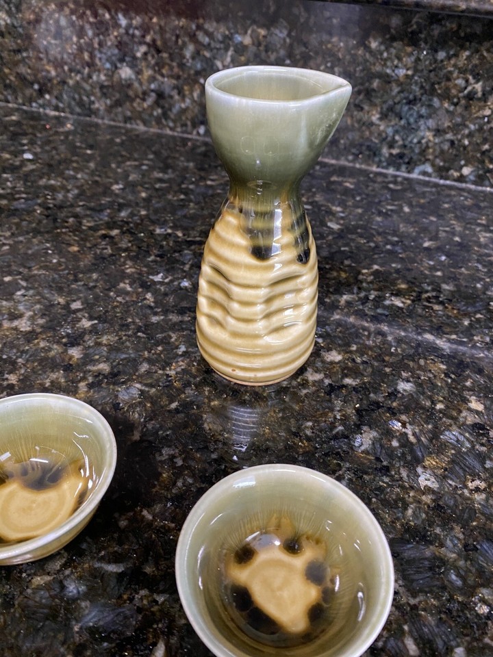 3 Piece Green Sake Cup Set Made In Japan eBay