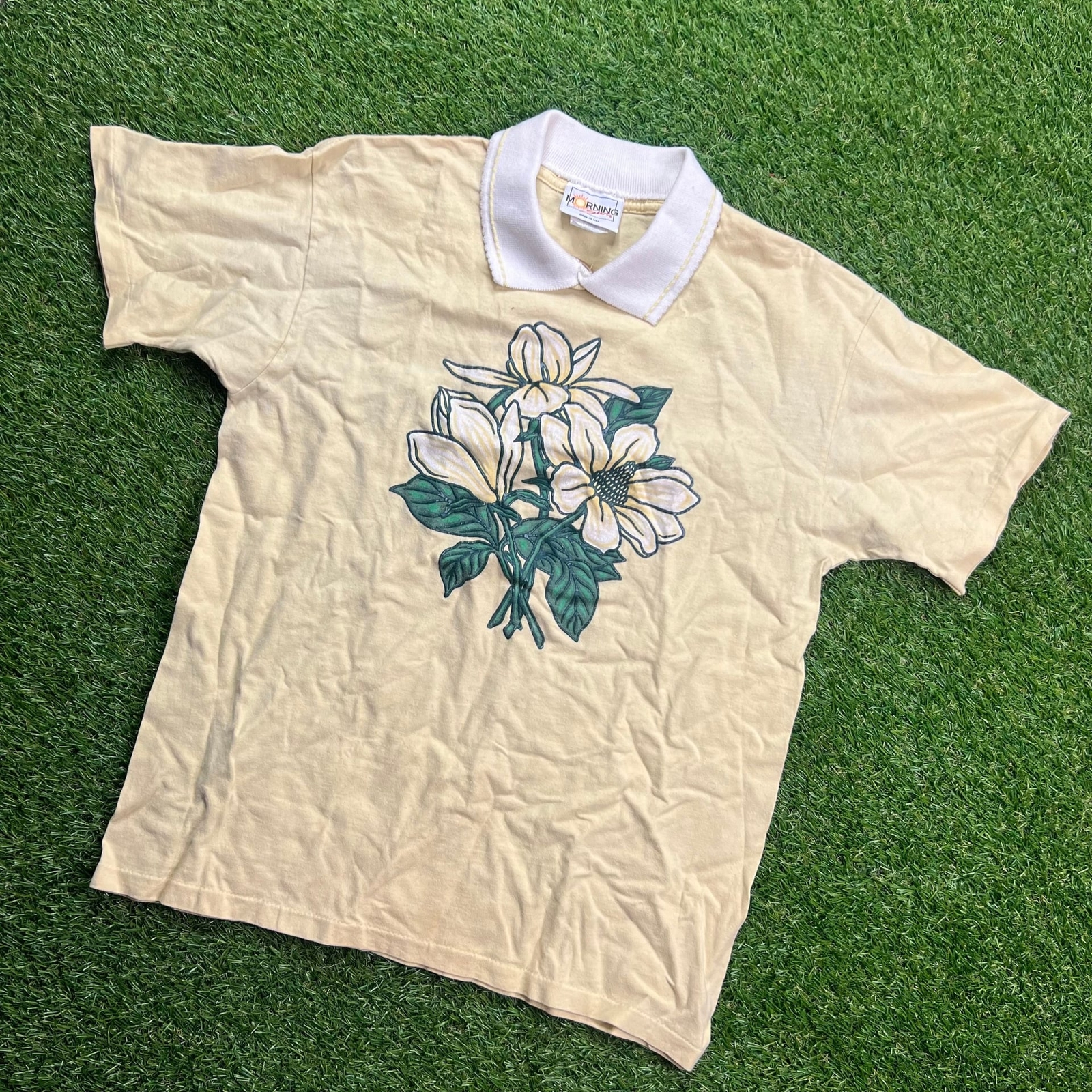 ALTRA Polo vintage Morning Sun floreale taglia L Made in USA Y2K stile retrò