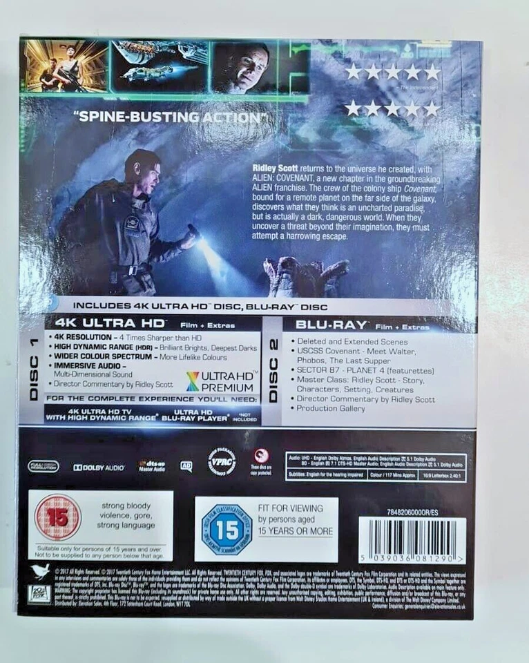 4K UHD BLU-RAY   ALIEN COVENANT   BRAND NEW SEALED UK STOCK - Image 2 of 2