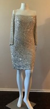 R M Richards Champagne Sequin Shift Sleeve Dress Sz 12