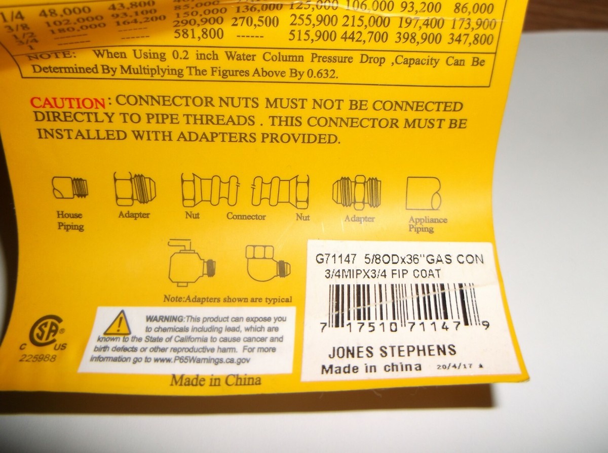 w　※w(1/2) NEW JONES STEPHENS 5/8 0D X 36 GAS CONNECTOR 3/4 FIP G71147 LOT OF