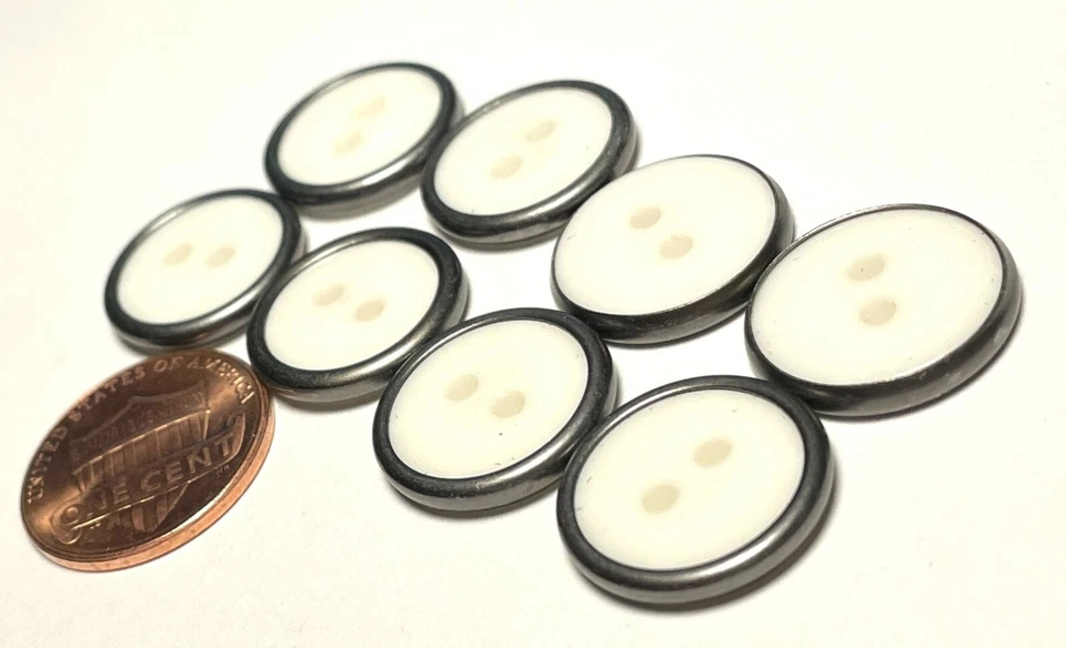 8 botones de costura de borde de metal gris plástico blanco brillante NOS 16 mm 5/8" 12648 Foto 3 de 3