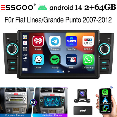 DAB+ Autoradio 2+64G Für Fiat Linea Grande Punto Android 14 Carplay Navi Kamera+