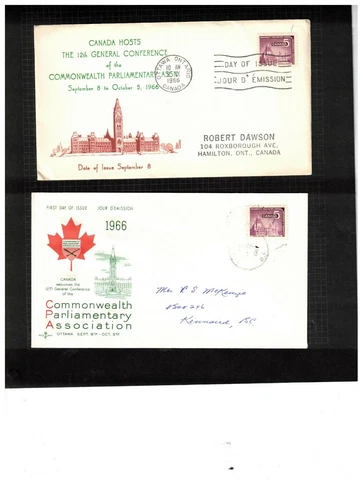 CANADA 1966  PARLIAMENTARY LIBRARY   2 FDC  USED #450  cat $4.00 BOX 535