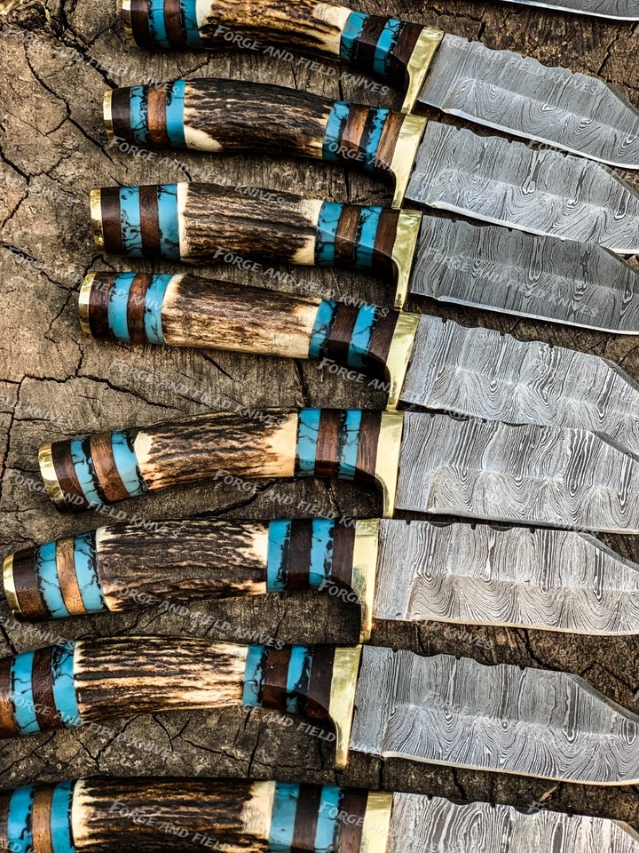 Набор из 20 ножей для кемпинга ручной работы из дамасской стали 6 дюймов рог оленя - из США  - Изображение 2 из 4