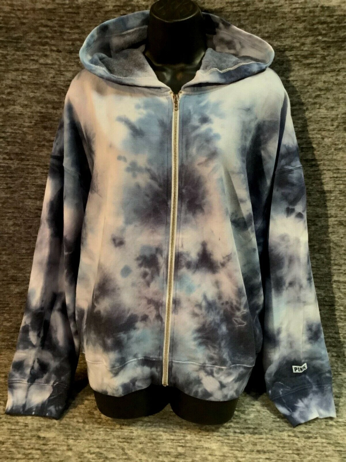 UNDERCOVER Felpa con cappuccio Victoria's Secret rosa tie tintura cerniera intera morbida blu M L XL oversize nuova con etichette