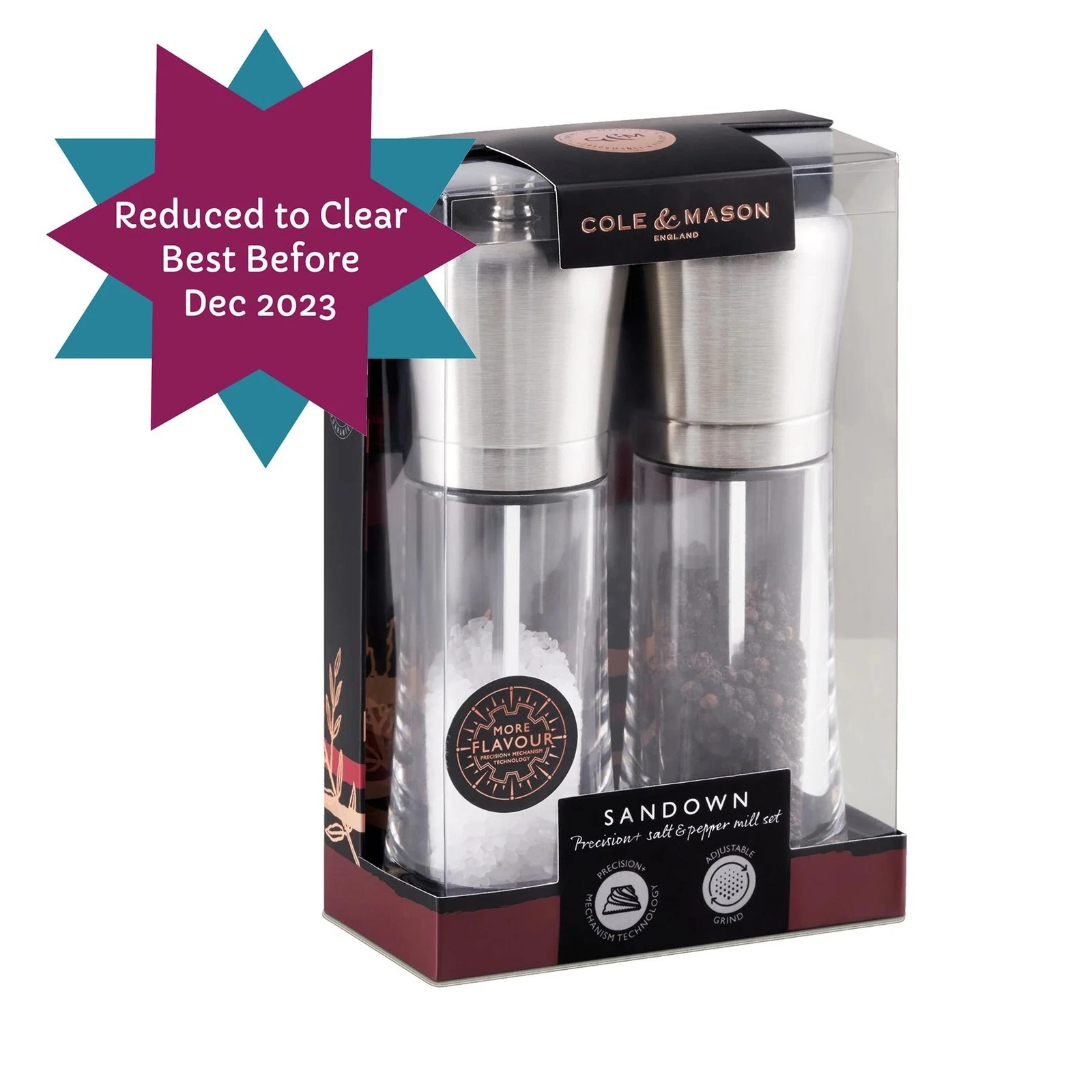 Clearance Salt Pepper Mill Set Grinders Refillable Mills Cole & Mason Sandown