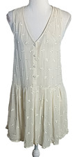 Reformation Size S Ivory Silk Embroidered Drop Waist Sleeveless Mini Dress