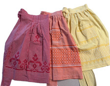 Lot of 3 Vintage GINGHAM EMBROIDERED HALF APRONS Red, Orange, Yellow