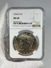 1934-D PEACE SILVER NGC MS 60  $1 COIN