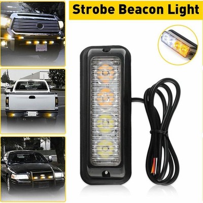 Car 12V Lamps Strobe 4-SMD Warning Beacon Bar Lights Flashing Fr Truck Pickup 1x