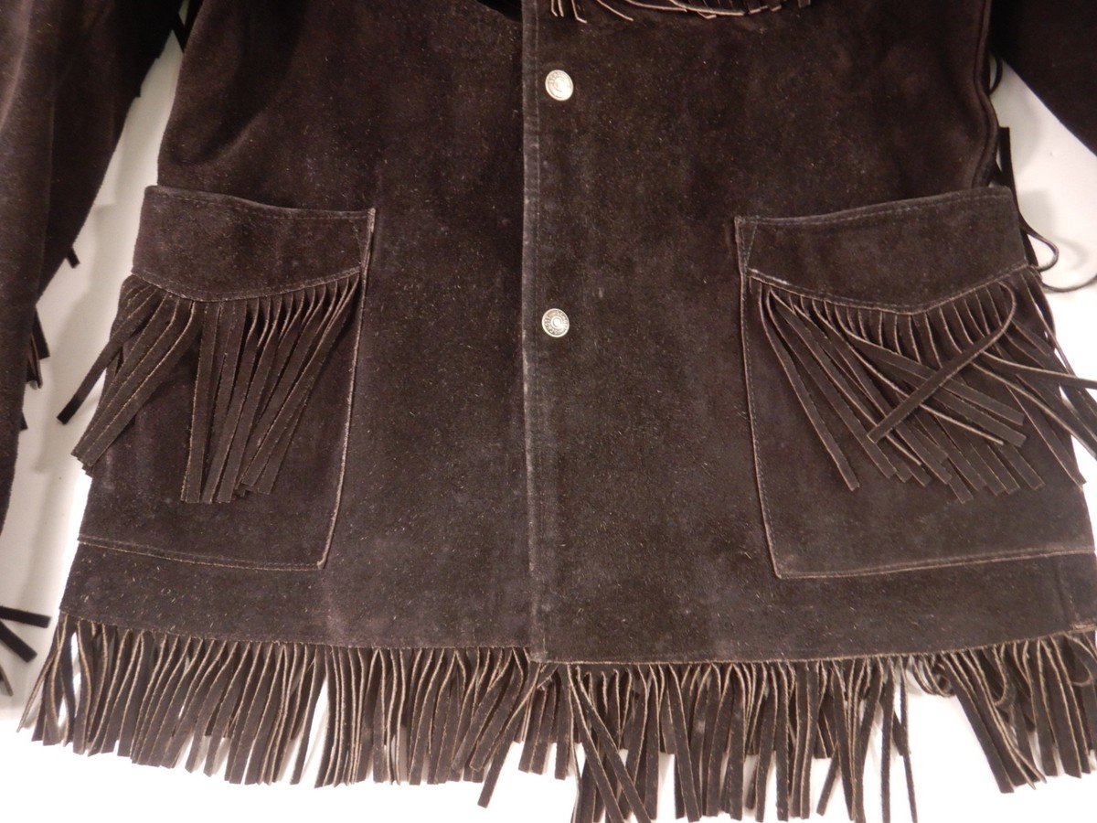 Vintage SCHOTT Black Suede FRINGE Western Mountain Man Jacket Made