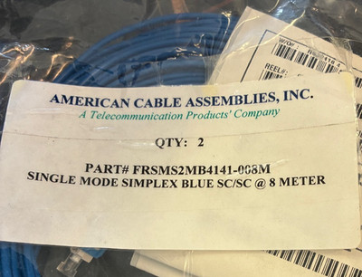 Pair of Single Mode Simplex Blue, Fiber Patch Cables, 8m.