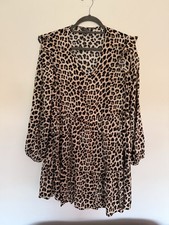 Primark Leopard Print Tiered Smock Mini Dress Size Uk 10 Party Festival Short