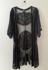 Black Mesh Lace Open Front Duster L Cardigan Boho Festival Witchy Whimsigoth