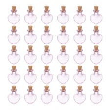 30 Pcs Small Cute Heart Mini Glass Bottles Jars with Cork Stopper, Pink