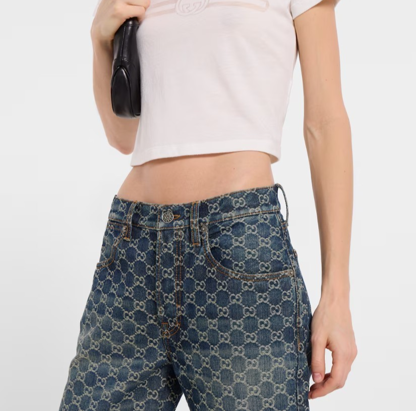 Gucci GG Cotton Denim Jacquard Pants Size 28 (US 8) | eBay