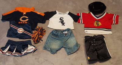 3 Build A Bear Outfits Chicago Blackhawks , Bears and White Sox. New w/o tags.