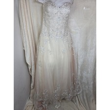 Jewel by Davids Bridal Lace Applique Wedding Dress Ivory Champagne Size 12
