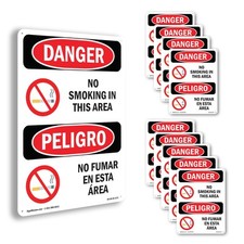 No Smoking In This Area Bilingual OSHA Danger Sign Metal, Decal - 5 or 10 Pack