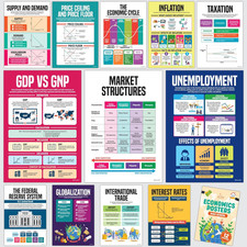 12 Economics Posters for High School Classroom, 11x16in Matte-Laminated Educatio
