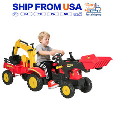 Kids Ride-On Tractor with Front Loader  Excavator Arm Red Construction Toy 3-6Y