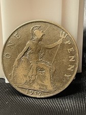 1917 England One Penny Bronze Coin King George V Uncertified BN Color