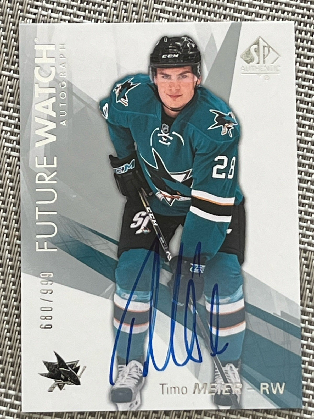 2016-17 SP Authentic Future Watch Auto Card #166 -Timo Meier Serial # 680 of 999