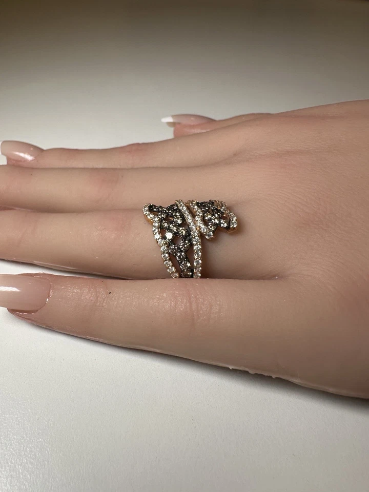 Juego de oro rosa de 14k con pavé champán y diamantes blancos 1,50 CTW. 7,8 gramos Foto 3 de 4