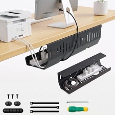 Under Desk Cable Management Tray 16.5 Inch Metal Black Wire Cord Organizer Hold