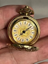 Vintage Colibri Pocket Watch in Gold Tone Floral Swiss