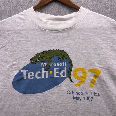 Vtg Microsoft Tech Education 1997 Mens XL T Shirt Alligator Orlando Florida 90s