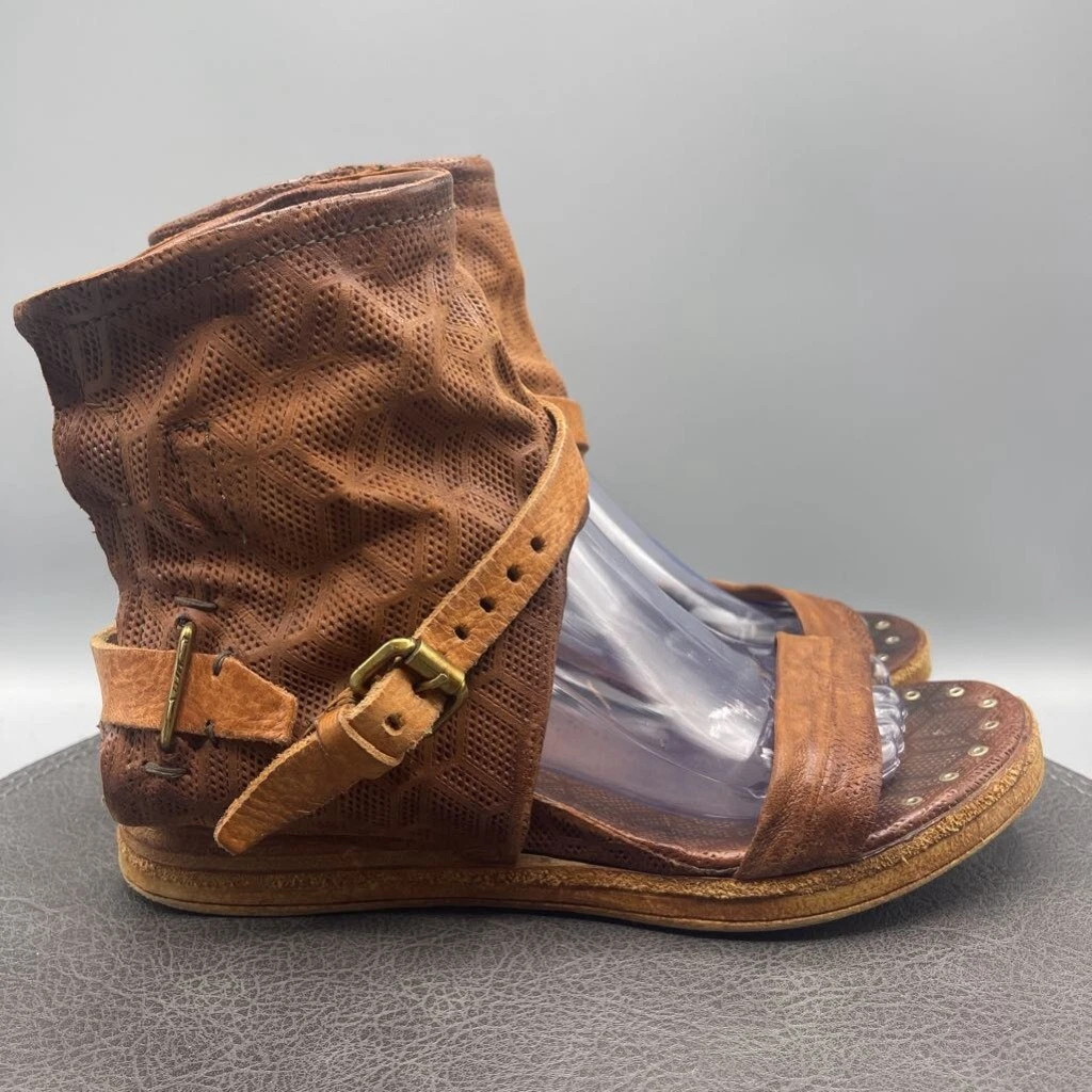 A.S. 98 Benson Boot Sandals Women s 8.5 9 Brown Leather Solid Flat