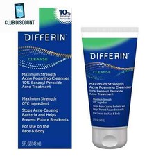 Differin Acne Face Wash with 10 Benzoyl Peroxide, Maximum Strength OTC Acne Foa